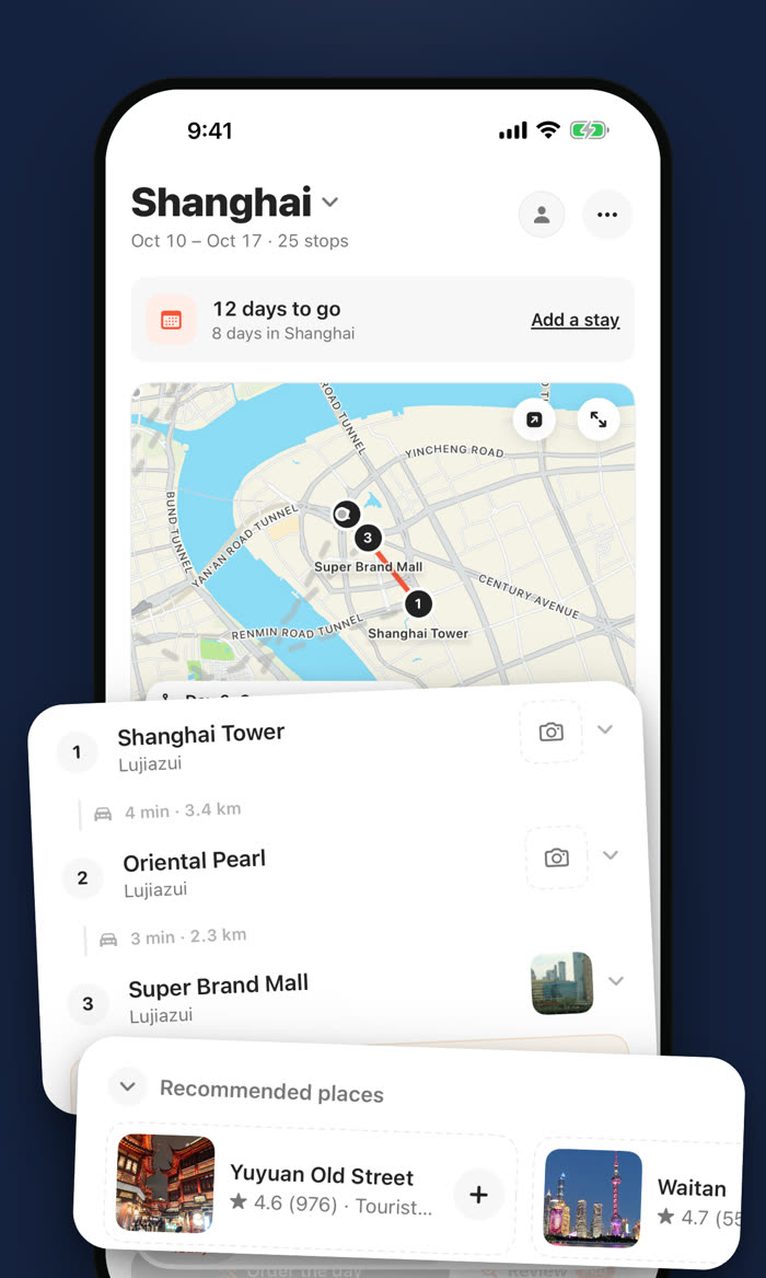 A day-by-day Pawsport plan for a trip, on an iPhone