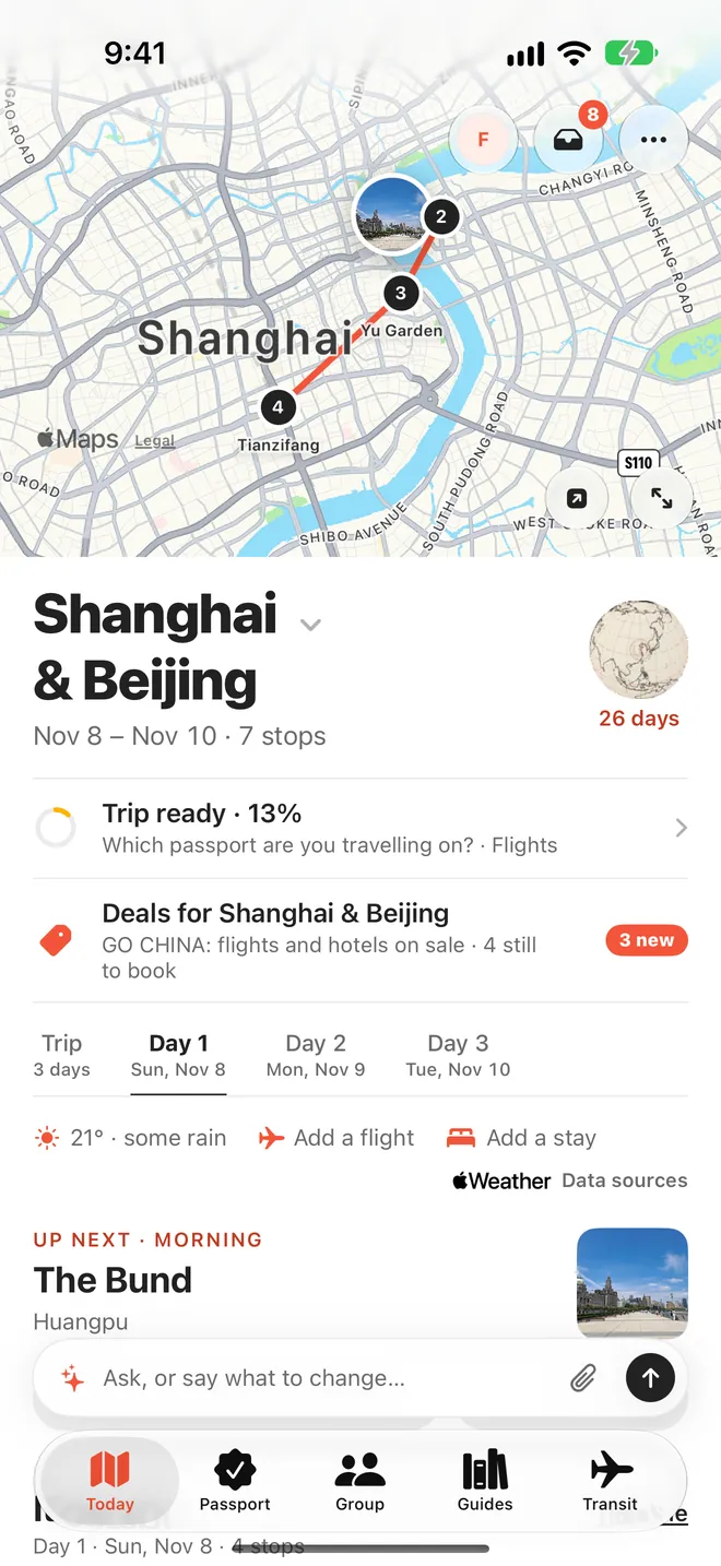 A Shanghai and Beijing trip in Pawsport, with the day's stops numbered on the map